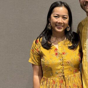 Yellow Indo Fusion Peplum And Sharara Set With Floral Prints